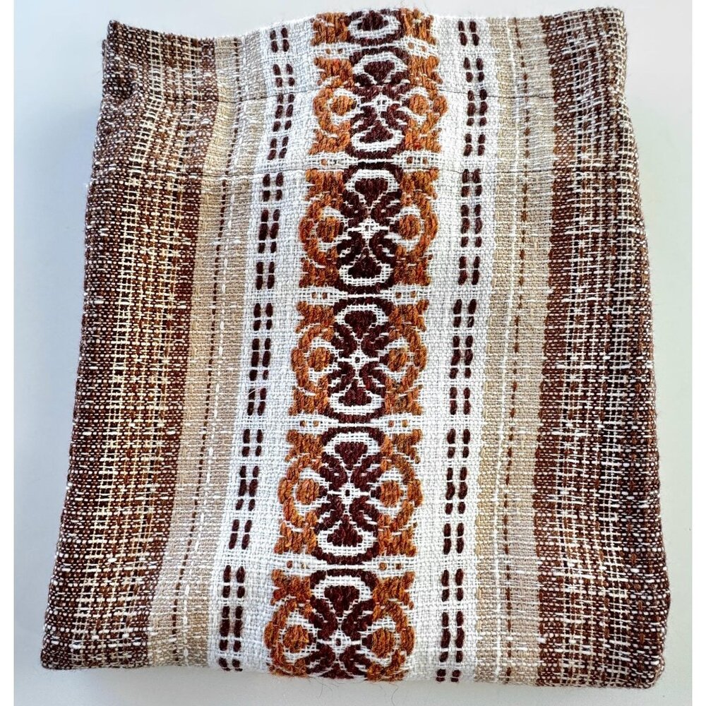 Vintage 80s curtain, beige, rust, brown stripes, groovy pattern, thick woven sin